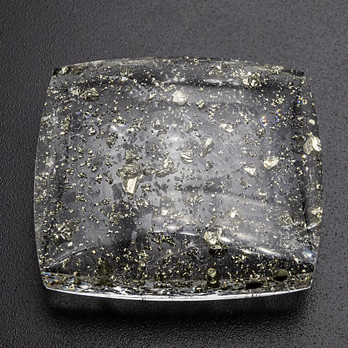 Quartz with pyrite from Brazil. 89.23 Carat. Cabochon Cushion, very, very distinct inclusions