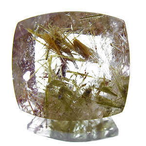Quartz With Epidote Inclusions from Brazil. 16.64 Carat. Cabochon Cushion, very distinct inclusions