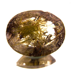 Quartz With Epidote Inclusions from Brazil. 20.53 Carat. Cabochon Oval, very distinct inclusions