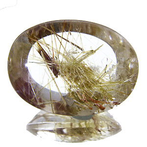Quartz With Epidote Inclusions from Brazil. 25.91 Carat. Cabochon Oval, very distinct inclusions