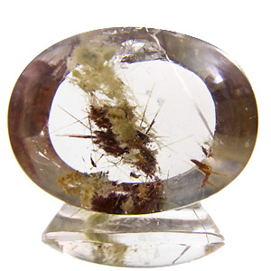 Quartz With Epidote Inclusions from Brazil. 32.73 Carat. Cabochon Oval, very distinct inclusions