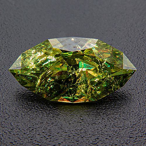 Demantoid Garnet from Namibia. 1.09 Carat. Marquise (Navette), very, very distinct inclusions