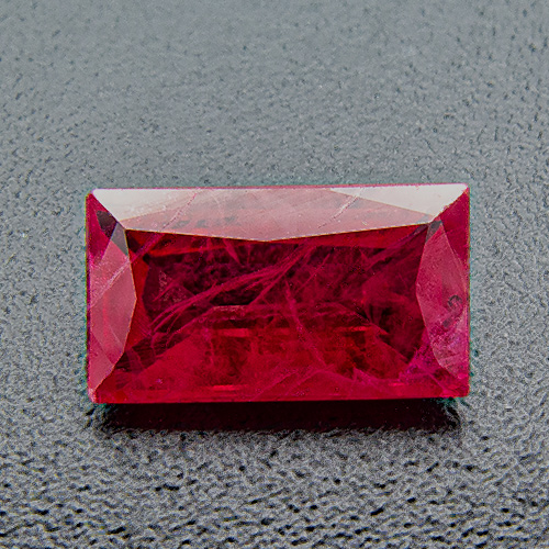 Ruby from Myanmar. 0.82 Carat. Baguette, very distinct inclusions