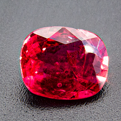 Ruby from Myanmar. 1.28 Carat. Cushion, very distinct inclusions