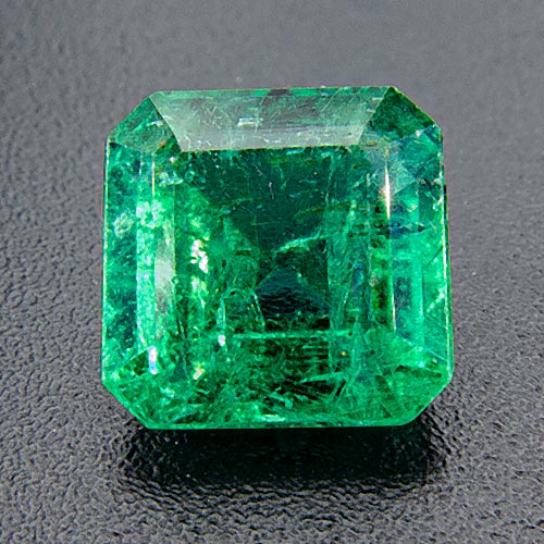 Emerald from Zambia. 1.46 Carat. Emerald Cut, very distinct inclusions