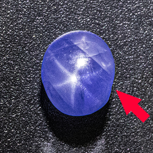 Star Sapphire from Sri Lanka. 2.25 Carat. small cavity at the girdle, can be hidden in the setting, very good colour and star, slightly colour zoned
